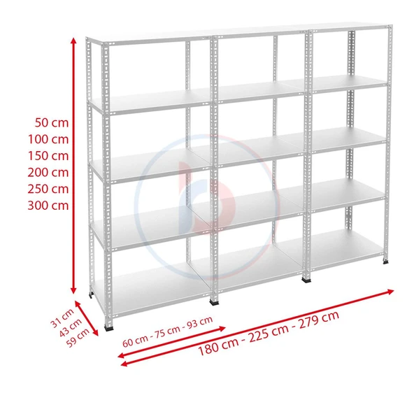 5 Katlı 3'lü Bitişik Paslanmaz Krom Raf - Inox Soğuk Oda Rafı, Buzhane Rafı  31x93 cm 150 cm 1.00 mm - 4