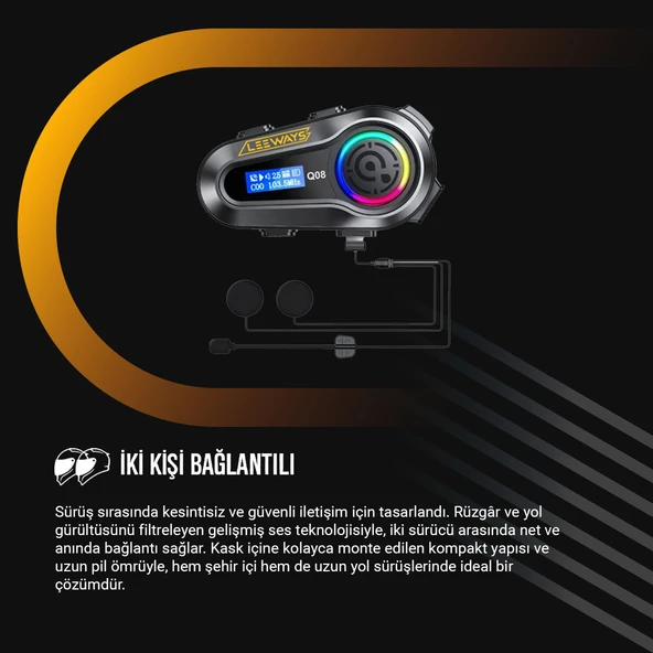 LEEWAYS Q08 5.3 Uyumlu Motosiklet Kask Kulaklık Intercom Işıklı Motorsiklet Interkom - 3