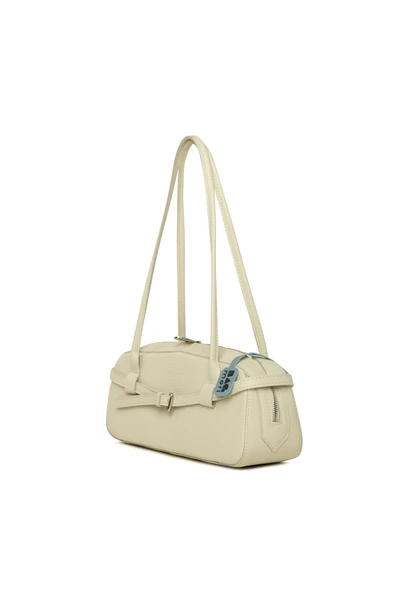 Bagmori Krem Gerçek Deri Kemerli İnce Askılı Çanta - Resim 2