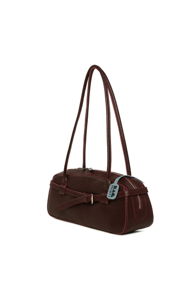 Bagmori Bordo Gerçek Deri Kemerli İnce Askılı Çanta - 2