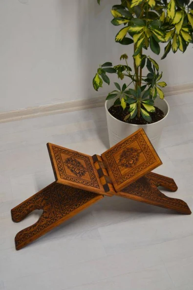 Kur’an-ı Kerim Rahlesi Selçuklu Desenli– Küçük Boy (18X45cm) Yakma İşçilikli - Resim 3