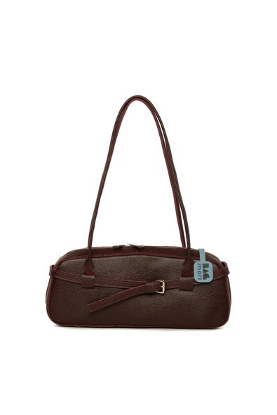 Bagmori Bordo Gerçek Deri Kemerli İnce Askılı Çanta