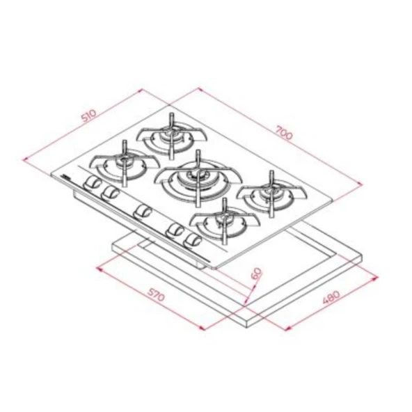 Tecna Siyah Ankastre Set  (8471 5 Gözlü Döküm Izgara 70 Cm Ankastre Ocak-8126 6 Fonksiyon Fırın-Tecna 8871 60 cm Duvar Tipi Davlumbaz) - 10