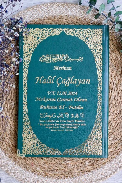 İsim Baskılı Ciltli Yasin Kitabı 128 Sayfa Yeşil Renk