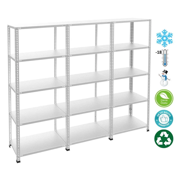 5 Katlı 3'lü Bitişik Paslanmaz Krom Raf - Inox Soğuk Oda Rafı, Buzhane Rafı  31x60 cm 200 cm 0.70 mm ürün görseli