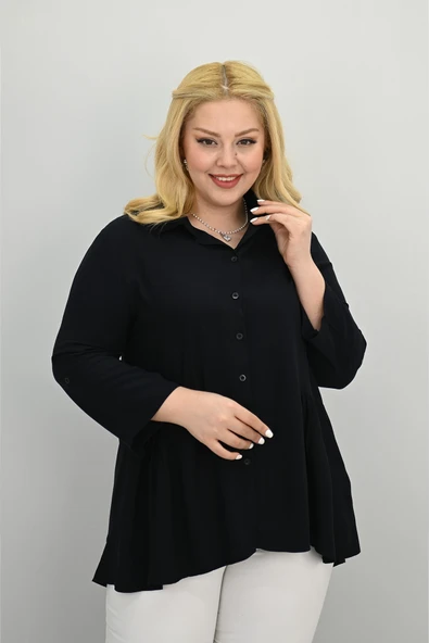 Kadın Büyük Beden Fırfır Detaylı Gömlek 1720-25-1 - 6