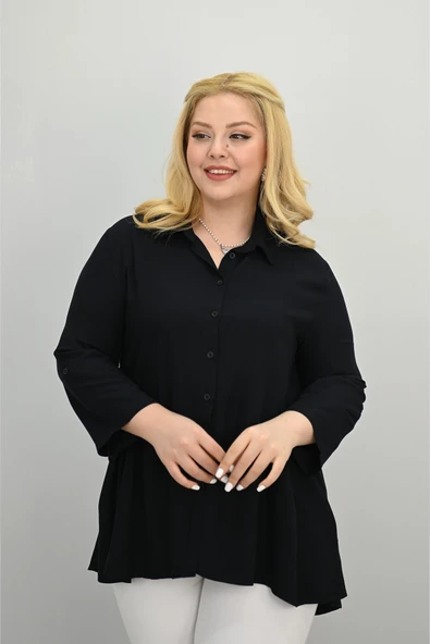 Kadın Büyük Beden Fırfır Detaylı Gömlek 1720-25-1 - 7