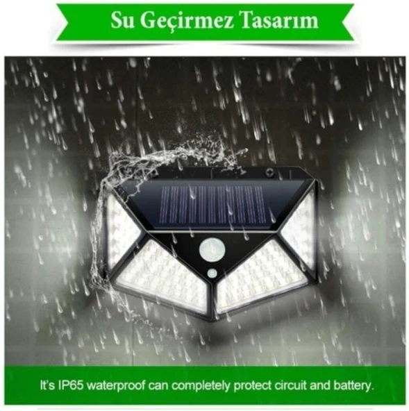 100 Led'li Solar Hareket Sensörlü Su Geçirmez Duvar Lambası - 3