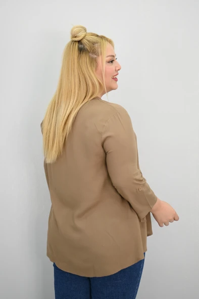 Kadın Büyük Beden Fırfır Detaylı Gömlek 1720-25-1