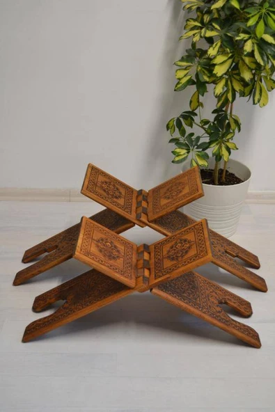 Kur’an-ı Kerim Rahlesi Selçuklu Desenli– Küçük Boy (18X45cm) Yakma İşçilikli - 5
