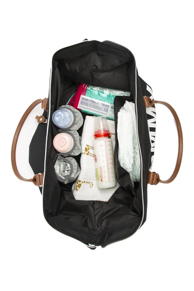 Bagmori Siyah Baby Bag Baskılı Garnili Anne Bebek Çantası - 4