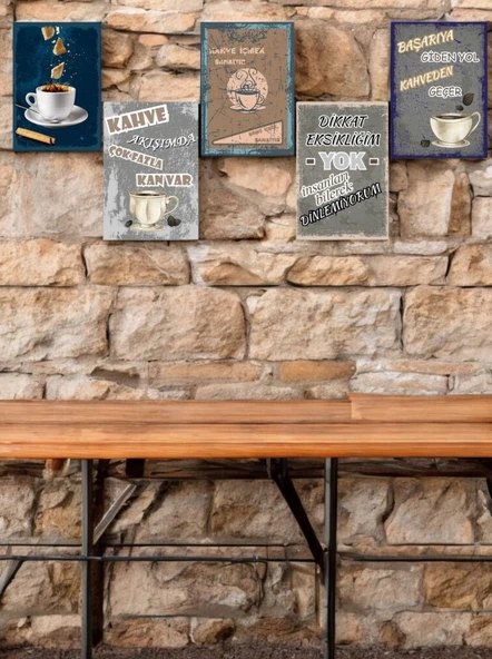 5 Parça (14cmx20cm) Çerçeve Görünümlü Dekoratif Hediyelik Tablo Kahve Severler İçin Ruhunu Yansıtan Kahve Köşesi Tabloları, Duvar Tabloları, Cafe Tabloları