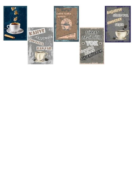 Kahve Ruhunu Dekorasyonunuza Yansıtan 5 Parça (20cmx29cm)  A4 Mdf Baskı Tablo, Duvar Tabloları , Kahve Köşesi Tabloları, Cafe Tabloları, Çerçeve Görünümlü Dekoratif Hediyelik - 3