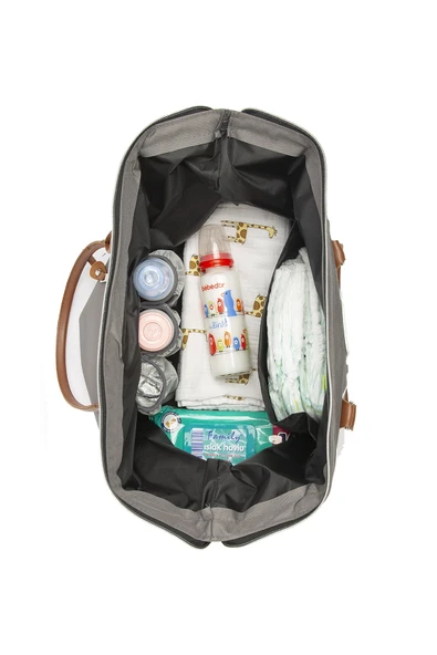 Bagmori Gri Baby Bag Baskılı Garnili Anne Bebek Çantası - 4