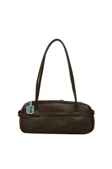 Bagmori Kahverengi Gerçek Deri Kemerli İnce Askılı Çanta - Resim 3