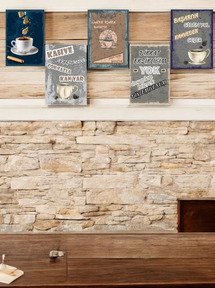 Kahve Ruhunu Dekorasyonunuza Yansıtan 5 Parça (20cmx29cm)  A4 Mdf Baskı Tablo, Duvar Tabloları , Kahve Köşesi Tabloları, Cafe Tabloları, Çerçeve Görünümlü Dekoratif Hediyelik