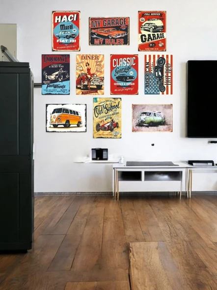 Retro Klasik Araba MDF Dekoratif Tablo 10 Adet A4 Nostaljik Otomobil Tutkunlarına Özel MDF Tablo ile Nostaljiyi Yakala! Kafe, İş Yeri, Ev Dekorasyonunuza Ruh Katan Dekoratif Hediyelik Tablolar