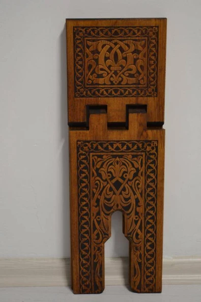 Kur’an-ı Kerim Rahlesi Selçuklu Desenli Model 2- Büyük Boy (18X65cm) Yakma İşçilikli - 5