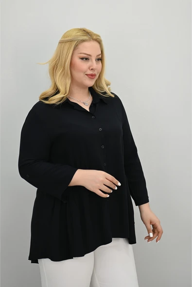 Kadın Büyük Beden Fırfır Detaylı Gömlek 1720-25-1 - 5