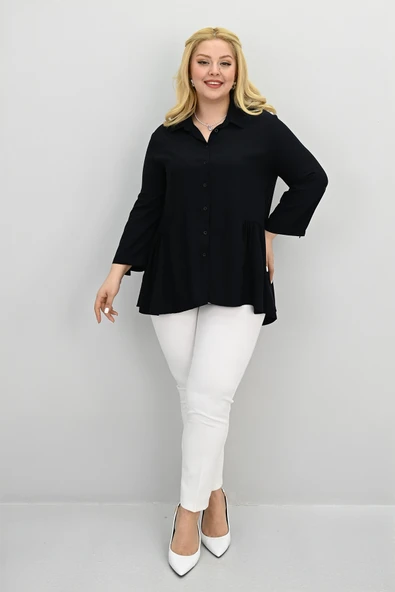 Kadın Büyük Beden Fırfır Detaylı Gömlek 1720-25-1 - 3