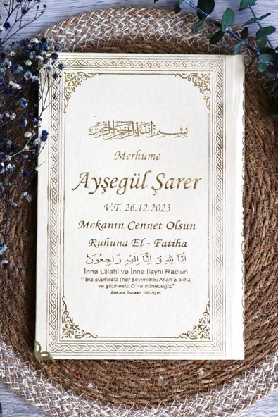 İsim Baskılı Ciltli Yasin Kitabı 192 Sayfa Beyaz Renk