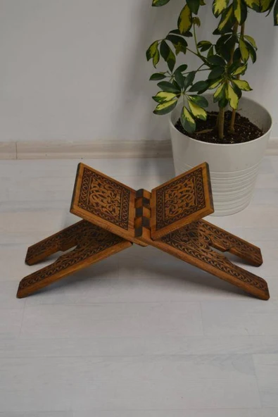 Kur’an-ı Kerim Rahlesi Selçuklu Desenli Model 2- Büyük Boy (18X65cm) Yakma İşçilikli - 3