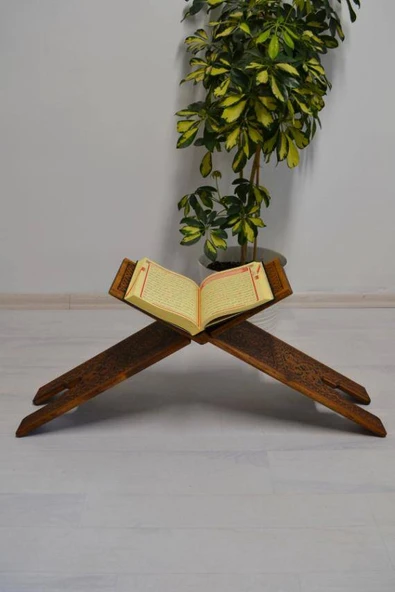 Kur’an-ı Kerim Rahlesi Selçuklu Desenli– Büyük Boy (18X65cm) Yakma İşçilikli - Resim 2