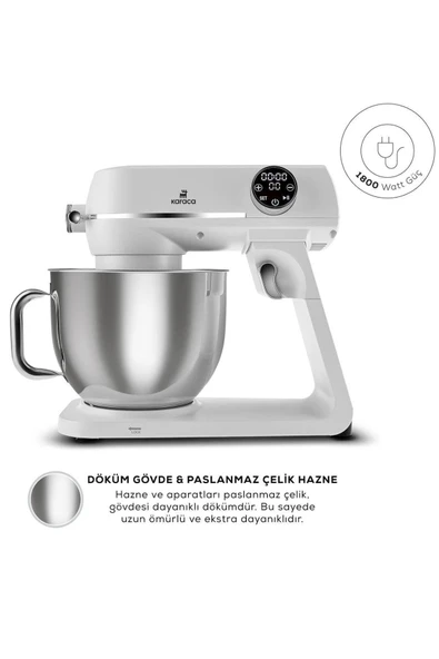 Karaca Multichef Artisan Digital Ekran 7 Litre Döküm Stand Mikser Pearl White 1800w - 2
