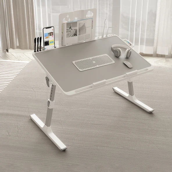 Move - N3  Yükseklik Ayarlı LED Aydınlatmalı Gri Laptop Sehpası