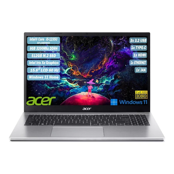 ACER ASPIRE A315-59-54MX INTEL CORE I5-1235U 8GB DDR4 512GB SSD INTEL IRIS XE GRAPHICS 15.6"FHD W11 HOME NX.K6TEY.002