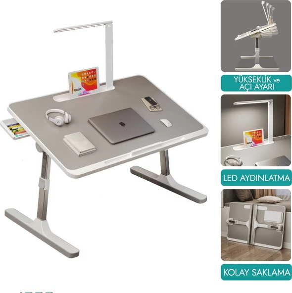 Move - N9  Yükseklik Ayarlı LED Aydınlatmalı Gri Laptop Sehpası