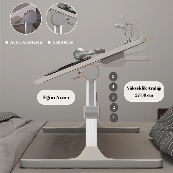 Move - N6  Yükseklik Ayarlı LED Aydınlatmalı Gri Laptop Sehpası - 2