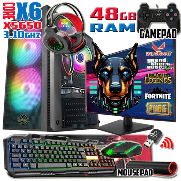 WarboX Doberman Xeon X5650 3.10ghz 48gb Ram 512gb Ssd R7 240-4gb E.kartı 20"Monitör Gaming Bilgisay