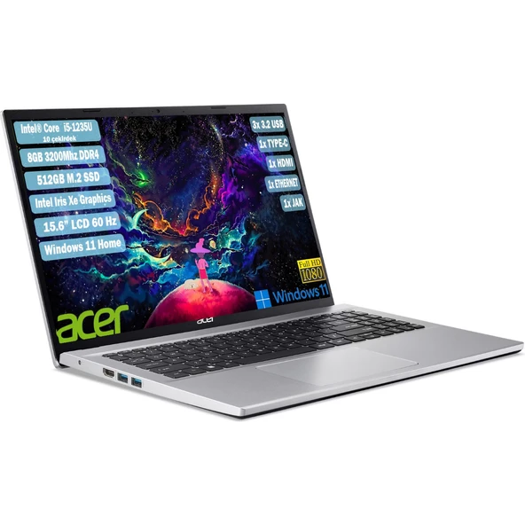 ACER ASPIRE A315-59-54MX INTEL CORE I5-1235U 8GB DDR4 512GB SSD INTEL IRIS XE GRAPHICS 15.6"FHD W11 HOME NX.K6TEY.002 - 2