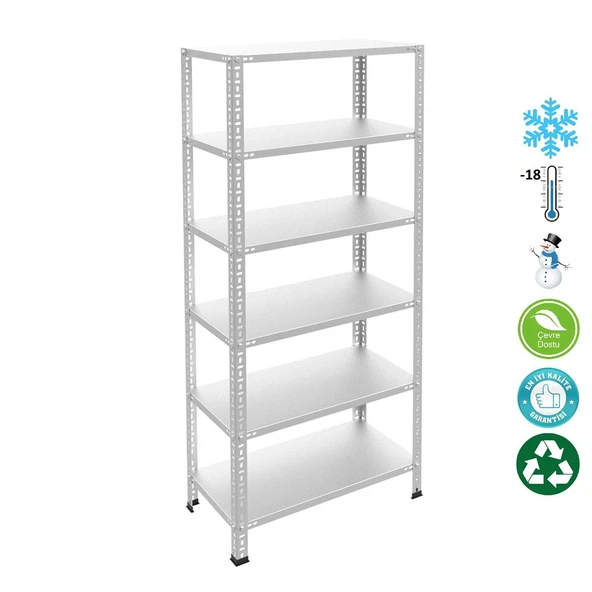 6 Katlı Duble Paslanmaz Krom Raf - Inox Soğuk Oda Rafı, Buzhane Rafı  31x60 cm 150 cm 0.70 mm