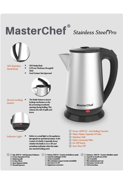 1.8 LT PASLANMAZ ÇELİK KETTLE - SU ISITICI