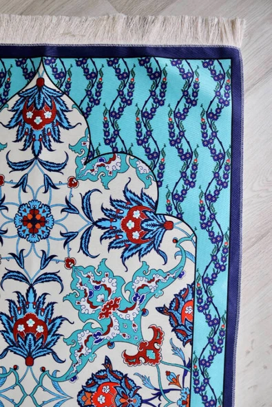 İpek Dokulu Keseli Seccade Açık Mavi - Resim 3