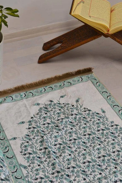 Pratik ve Taşınabilir İpek Dokulu Keseli Seccade Su Yeşili - Resim 2