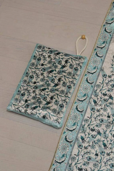 Pratik ve Taşınabilir İpek Dokulu Çantalı Seccade Açık Mavi- MV0013 - Resim 5