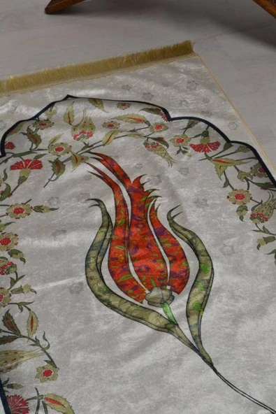 Pratik ve Taşınabilir İpek Dokulu Lale Desenli Çantalı Seccade - Resim 2