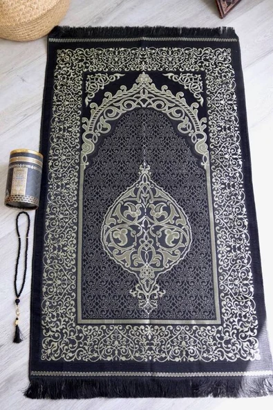 Silindir Kutulu Seccade ve İnci Tesbih Seti Kabe Desenli - Resim 4