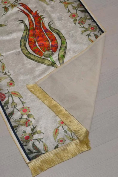 Pratik ve Taşınabilir İpek Dokulu Lale Desenli Çantalı Seccade - Resim 4