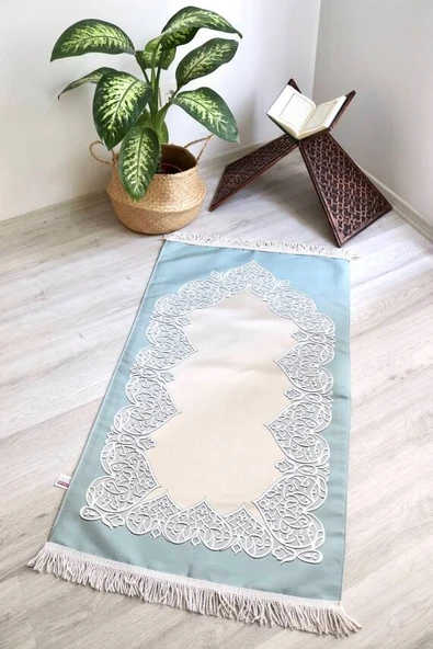 Astarlı Çeyizlik Saten Seccade Mavi