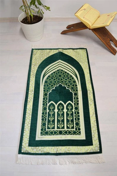 Mihrap Desenli Astarlı Seccade Yeşil ürün görseli