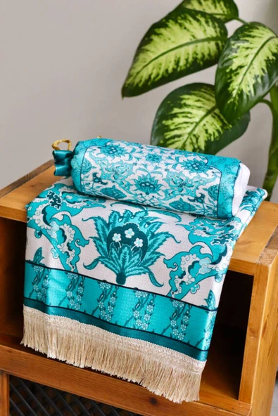 İpek Dokulu Keseli Seccade Mavi - Resim 4