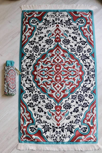 Halı Desenli İpek Dokulu Keseli Seccade Çok Renkli - Resim 4