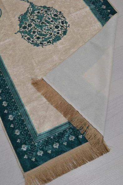 Pratik ve Taşınabilir İpek Dokulu Mihrap Desenli Çantalı Seccade Turkuaz - Resim 4