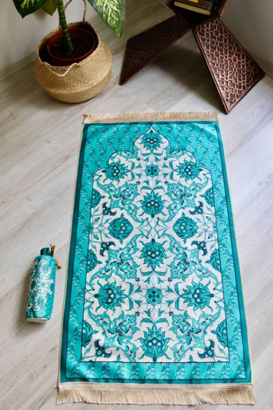 İpek Dokulu Keseli Seccade Mavi - Resim 2