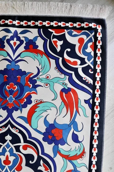 Lale Desenli İpek Dokulu Keseli Seccade Çok Renkli - Resim 3