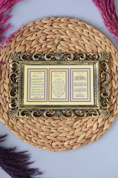 Kapı Üstü Üçlü Tablo Ayetel Kürsi- Nazar Duası- Bereket Duası Gold - Resim 2
